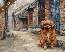 Tibetan Spaniel dog painting by a charming village stree 8x10 Print