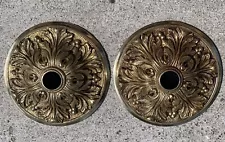 PAIR 6”Antique Solid Cast Brass Ceiling Canopy Cover /Chandelier fixture lamp