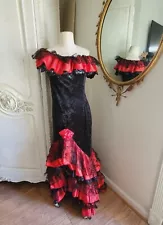 InCharacter SENORITA Spanish Flamenco Costume Dress Black Red Includes FAN WIG