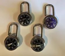 LOT OF 4 NICE COND GENUINE MASTER COMBINATION LOCKS W COMBINATIONS BLACK PURPLE