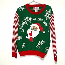 Ugly Christmas Sweater Naughty is the new Nice Santa w/ Candy Cane Long Sleeve L