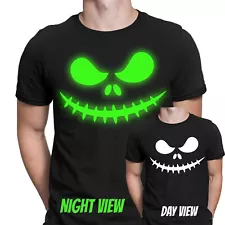 Glow In The Dark Spooky Jack Face Halloween T-Shirt Scary Design For Men #T216