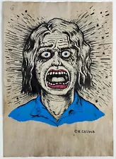 Robert Crumb (Handmade) Drawing On Old Paper Signed & Stamped, Vtg art