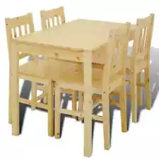 4 Chairs with Wooden Dining Table Natural