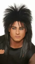 Unisex Black Punk Rocker 80s Mullet Wig Halloween Costume Accessory