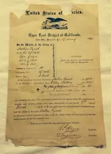 VERY RARE!!! 1872 Upper Land District Of California Land Contract Marysville, CA