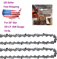 2PCS Chainsaw Chain for 20 Inch Bar .050 Gauge 3/8 LP 72DL Stihl Husqvarna US