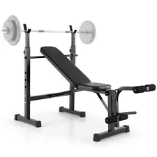 Olympic Weight Bench Set Press w/ Barbell Rack Fitness Home Gym Workout Strength