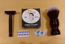 WCS shaving set for men, synthetic brush, safety razor, Fine soap, 2 blades