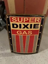 LARGE VINTAGE SUPER DIXIE GASOLINE GAS STATION PUMP SIGN 24" X 18"