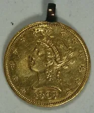 1907 $10 Liberty US Gold Coin With Jewelry Mount.16.9 grams