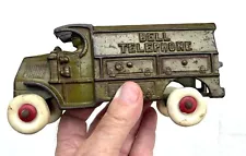 Old Die-Cast Iron Dark Green Bell Telephone Truck 7" EXC (#651)