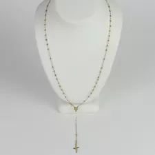 14k Yellow, White, & Rose Gold Women's Rosary Cross Necklace 22"