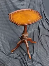 Antique Vintage Old Leather Top SOLID Wood Wooden End Accent Side Table Stand