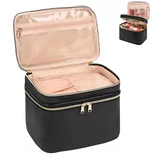 Large Makeup Bag Cosmetic Bags for Women 2 Layers Make Up Travel Bag Black Ma...