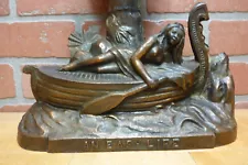 ART DECO "AN EASY LIFE" SCANTILLY CLAD NUDE BEAUTY LADY ON BOAT LAMP LIGHT NUART