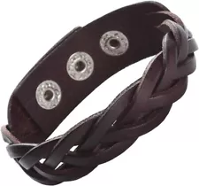 CCBFY Genuine Leather Bracelet Braided Sporty Wide Wristband 1 Piece - Brown