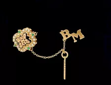 VINTAGE 1960 PHI MU 10K GOLD PEARL EMERALD SORORITY PIN W/PSU CHAPTER BADGE