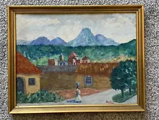 Original Mexican / Latin American Town Scene OIL PAINTING - Signed "MORALES"