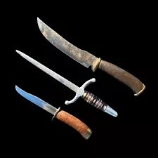 3 WWII Theater Made Fixed Blade Trench Art Fighting Knife Dagger Lot