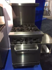 Stove AGR-4B 24" Gas 4 Burner Restaurant Range, Space Saver Oven Casters Nat Gas