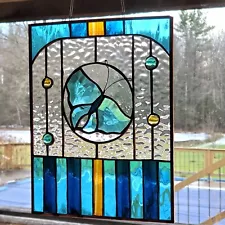 Stained Glass Window, Blue Butterfly Bevel, Abstract Contemporary, Textured