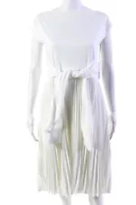 Adeam Women's Round Neck Sleeveless Pleated Midi Venus Dress White Size S