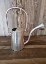 Unique Large 13" Tall Aluminum Watering Can Heavy Silver Tone Garden Decoration