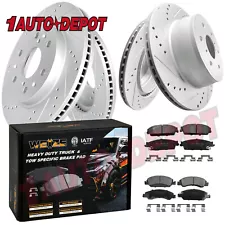 Front & Rear Drilled Rotors+ Brake Pads Kit for Chevy Silverado 1500 GMC Sierra (For: 2010 Chevrolet Suburban 1500)