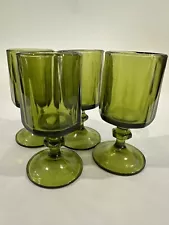 Vintage Indiana Colony Nouveau Avocado Green Water Goblet Apprx 5.25” Set Of 4