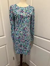 Worn 1x Lilly Pulitzer Diann Long Sleeve Dress Smocked Printed Cotton MED