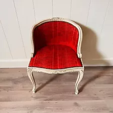 Unique Wooden Chair, Queen Anne Style, Vintage Shabby Chic White and Red