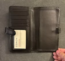 Classic Authentic Black Leather COACH Checkbook Cover - Unisex