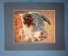 11" x 14" Black Matted 8" x 10" Print Close-up Painting of Hereford Bull