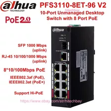 Dahua PFS3110-8ET-96 10-Port Unmanaged 8-PoE Switch Intelligent PoE/PoE+/Hi-PoE