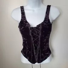 Vintage Arianne Top Womens small Black Corset Lace Up Velvet Goth Rave 90s Y2k