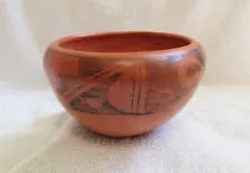 Vintage Artisan Signed Hopi Indian Pueblo Art Pottery Decorated Vase Bowl