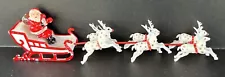 Vintage Santa Sleigh Reindeer Plastic Blow Mold 9”