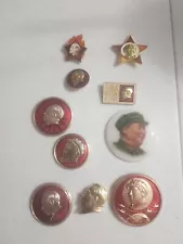 Lot of 10 Vintage Mao Zedong Tse-Tung China Cultural Communist Metal Pin Badges