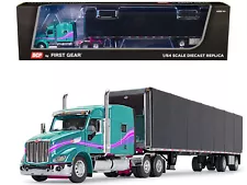 Peterbilt 579 with 72" Mid-Roof Sleeper and 53' Utility RollTarp Trailer Teal