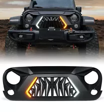 Shark Style Black Front Grille w/ Turn Signal Light for 07-18 Jeep Wrangler JK