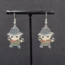 Feddy Krueger Pierced Earrings Enamel Nightmare on Elm St Horror Movie 1.25" FS