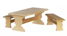 Dollhouse Bare Wood Picnic Table and Bench Set Miniature Garden Furniture 1:12