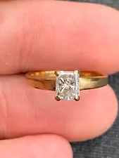 18ct gold diamond 3/4ct emerald cut solitaire engagement ring