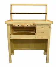 Deluxe Solid Wooden Jeweler's Workbench Set with Tool Storage Organizer Shelf