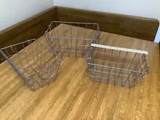 Heavy Duty Metal Wire Baskets copper color handles lot of 3 13x10x6 & 11x8x5