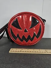 Love Pain And Stitches Red Glitter Pumpkin Face Bag Mini EUC Halloween Trending