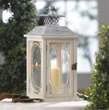 18" Antiqued Distressed Cream Lantern. Crafted Wood & Metal Gorgeous Home Decor