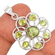 Natural Green Apatite Rough & Peridot 925 Sterling Silver Pendant NK21 CP1419