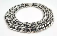 Yves Saint Laurent HEAVY Triple Curb Chain Statement Necklace with Black Leather